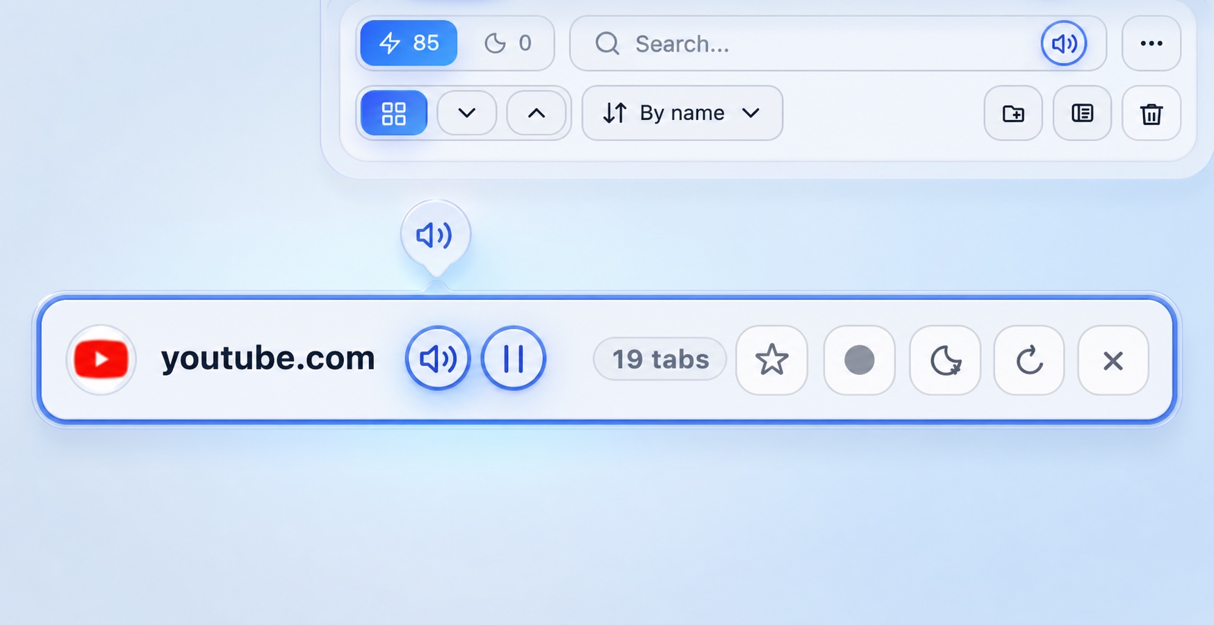 Audio controls beside a YouTube tab group in TabCaptain