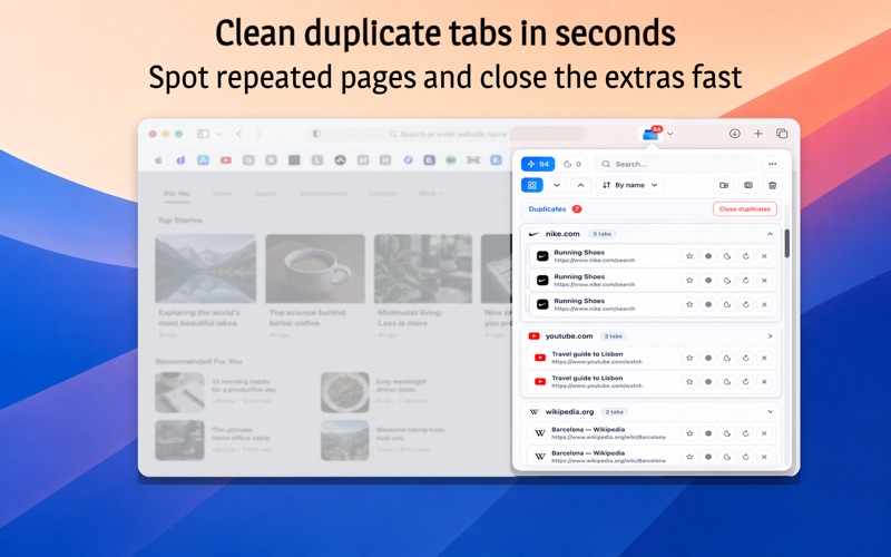 Finding duplicate Safari tabs in TabCaptain