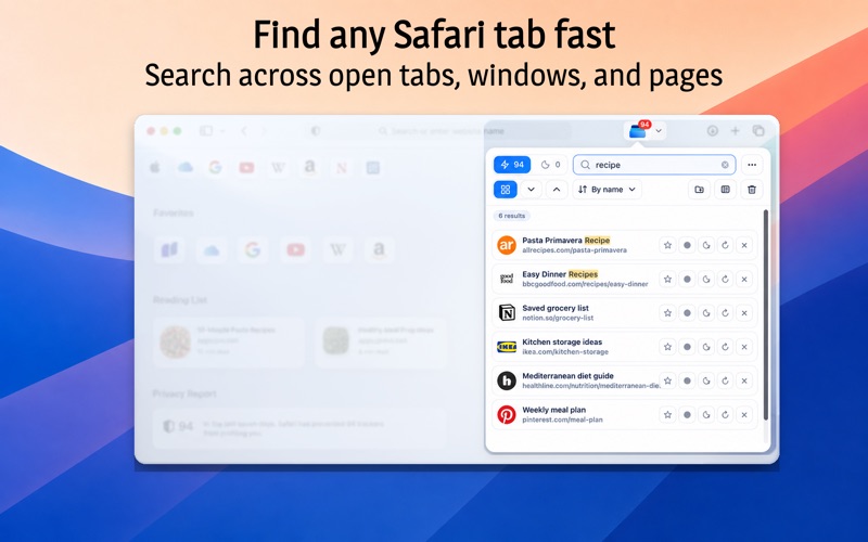 Searching open Safari tabs in TabCaptain