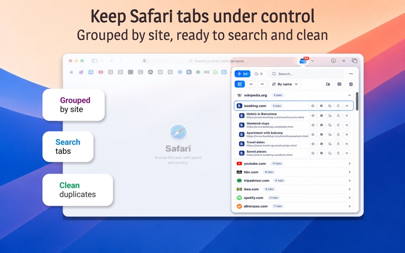 Safari tabs grouped by site in TabCaptain